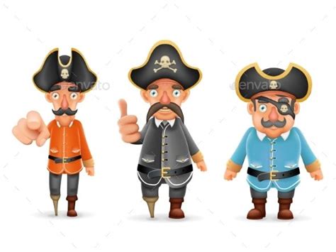 Captain Pirate Funny Pointing Thumbs Up 3d Realistic Cartoons