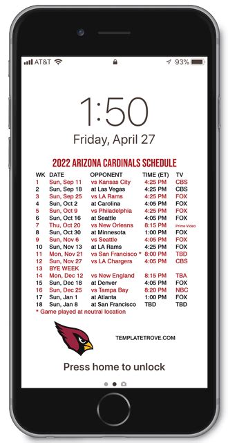 2022 2023 Arizona Cardinals Lock Screen Schedule For Iphone 6 7 8 Plus