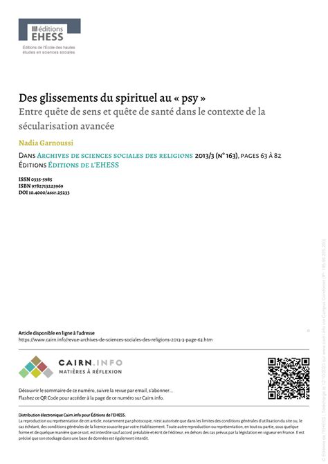 Pdf Des Glissements Du Spirituel Au Psy Entre Qu Te De Sens Et