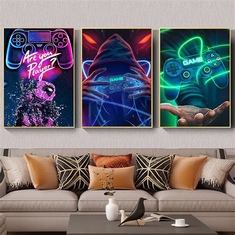 Quadro decorativo 3 peças 40x60 gamers game cartaz jogo sala de estar