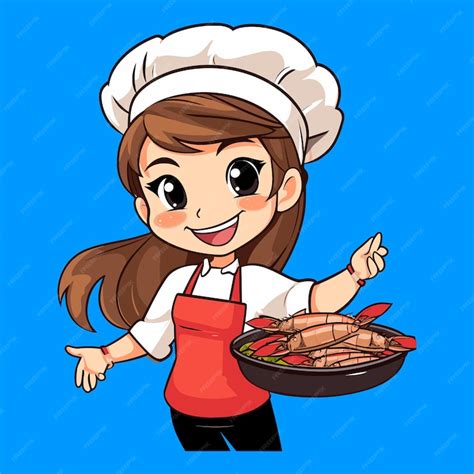 Premium Vector Cute Chef Girl Smiling In Uniform Holding Grilled