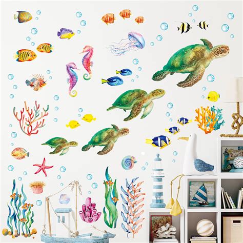 Bashom Ba 4001 Sea Turtle Wall Stickers Under The Sea Decals Fish