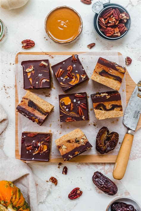 Date Pecan Caramel Bars Healthier Nourishing Amy