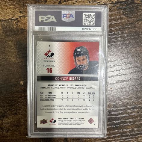 Upper Deck Team Canada Juniors Men S U Connor Bedard Psa