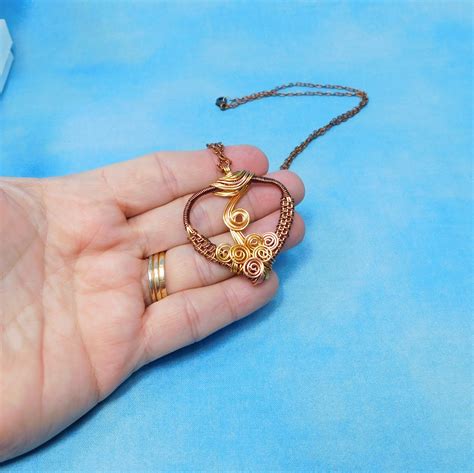 Rustic Woven Copper Wire Heart Pendant Necklace Wearable Art Jewelry