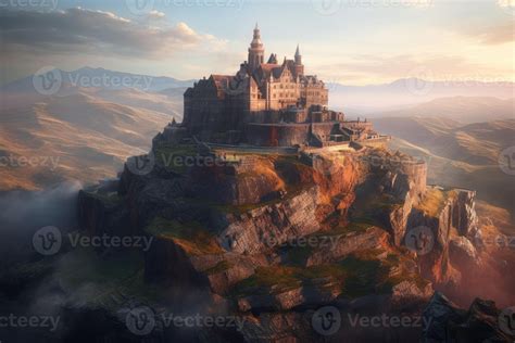 Mysterious castle. An imposing medieval castle set in fantasy