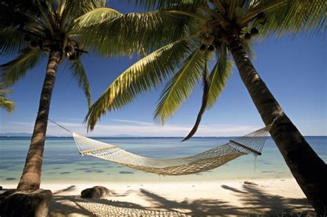 Premium Ai Image Relaxing Hammock Suspended Between Two Lush Palm