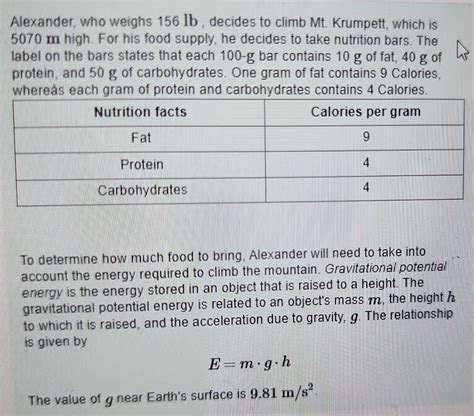 Solved Alexander Who Weighs Lb Decides To Climb Mt Chegg