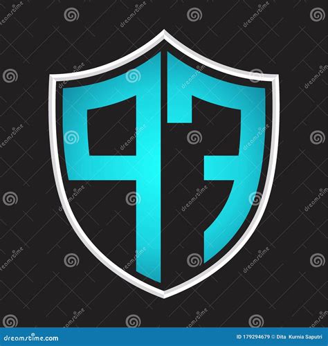 Pf Logo Monogram With Shield Shape Isolated Blue Colors On Outline