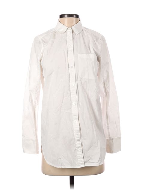 Athleta Solid White Ivory Long Sleeve Button Down Shirt Size Xs 63