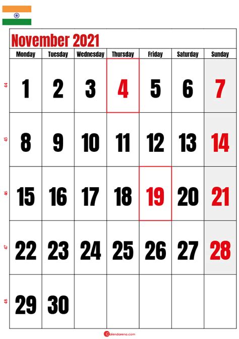 2021 Calendar With Indian Holidays