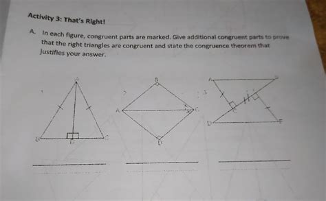 Solved Activity 3 Thats Right A In Each Figure Congruent Parts