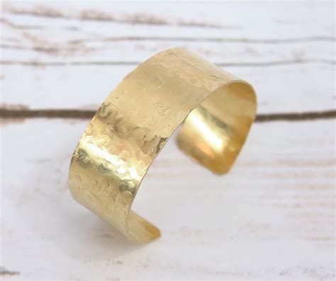 14k Gold Wide Cuff Bracelet Hammered Chunky Gold Filled Etsy