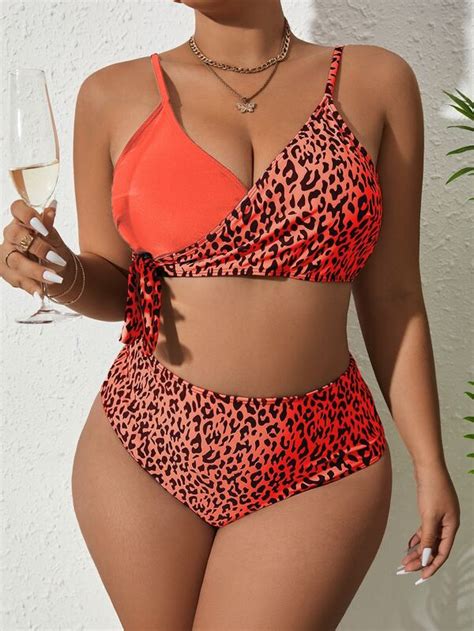 Shein Plus Leopard Print Knot Side Bikini Swimsuit Shein Usa