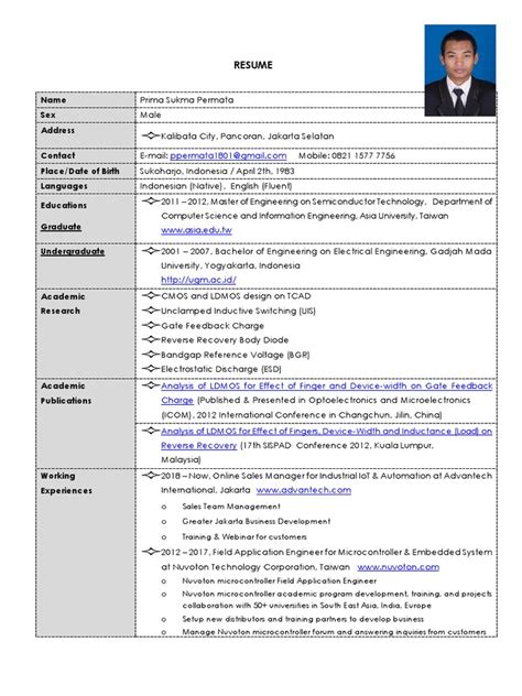 Resume Name Sex Address Contact Place Date Of Birth Languages Educations Graduate Undergraduate