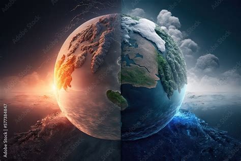 Photo Conceptual Of Climate Change And Global Warming With Melting