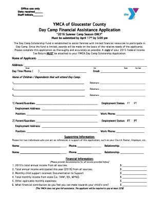 Fillable Online Ymcagloco YMCA Of Gloucester County Day Camp Financial