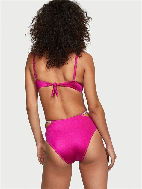 Işıltılı Askılı Yüksek Bel Cheeky Bikini Altı Pembe Victoria s Secret