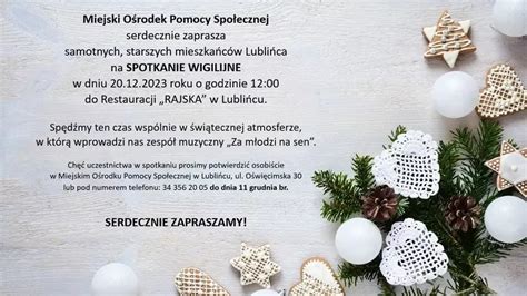 Zaproszenie Na Spotkanie Wigilijne Lubliniec Info