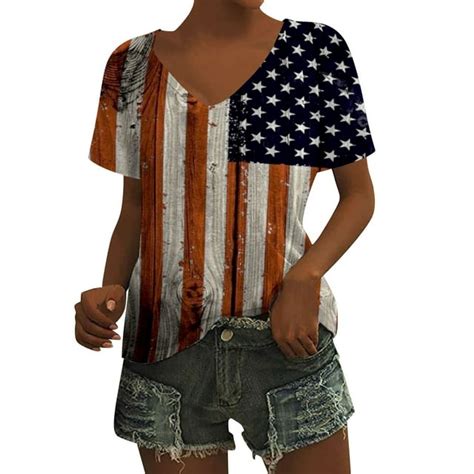 Brnmxoke 4th Of July Shirts Women Cute Womens American Flag Shirt Plus