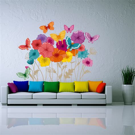 Flores En Vinilo Para Pared Con Mariposas Murales De Pared