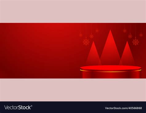 Modern Red Podium Web Banner With Christmas Tree Vector Image