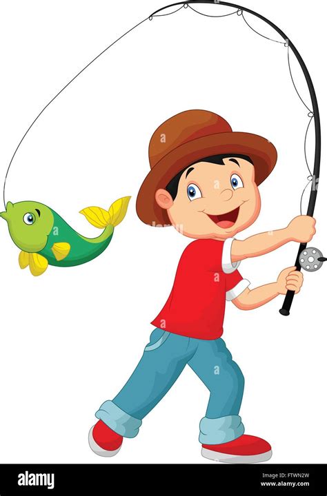 illustration of Cartoon Boy fishing Stock Vector Image & Art - Alamy