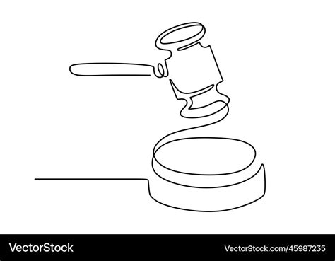 Continuous line drawing of hammer judge on black Vector Image