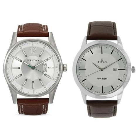 Buy Titan Round Dial Leather Brown Strap Watches Combo For Men Online