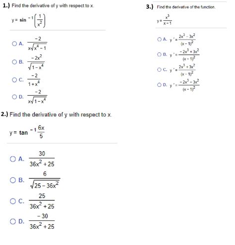 Solved 1 Find The Derivative Of Y With Respect To X 2