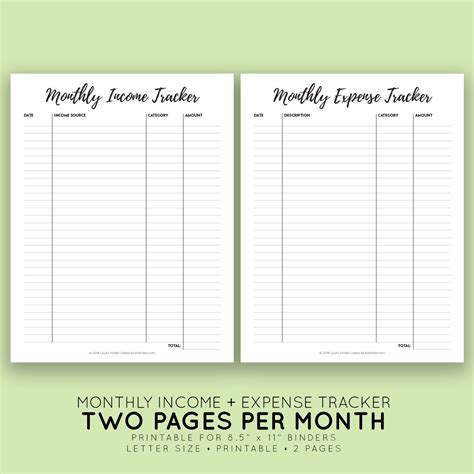 Printable Monthly Income Expense Tracker Laura Kinker