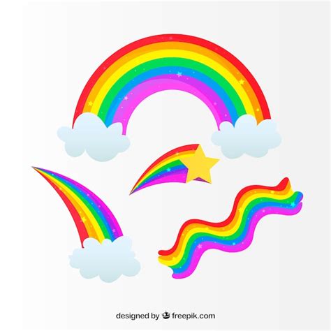 Colección de arco iris con formas diferentes en estilo plano Vector