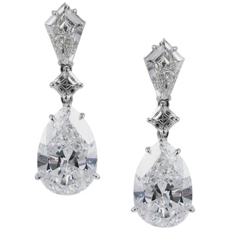 Gia Certified E Vs 5 Carat Each Pear Shape Diamond Drop Earrings By J Birnbach For Sale At