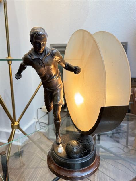 Proantic Antique Lamp In Art Deco Regulates With Football Motif Circa