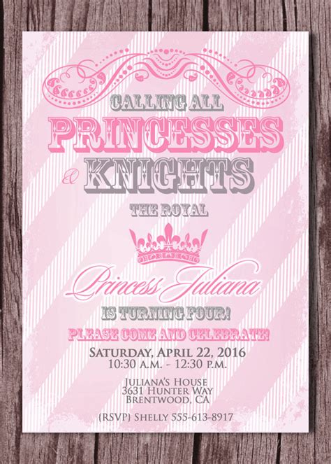 Princess And Knight Birthday Party Invitation Prince And Princ