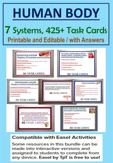 Human Body Systems Task Cards Mega Editable Bundle Of Task Cards