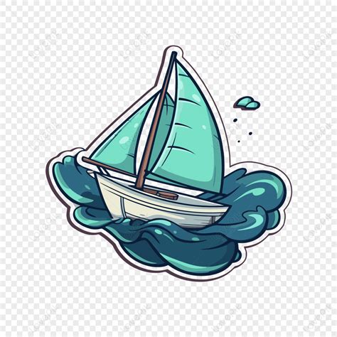 Cartoon Sailing Sailboat Sticker Sea Wave Vector Illustration Clipart