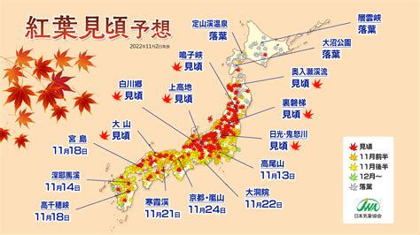 2022年第3回「紅葉見頃予想」 ～見頃は東日本・西日本ともに平年並みから少し早い地点も～ Jwaニュース 日本気象協会