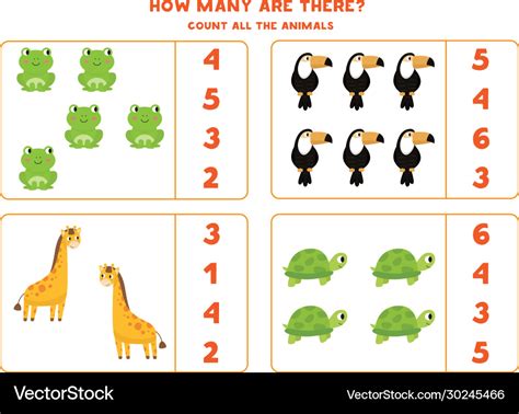 Counting educational game for kids wild animals Vector Image