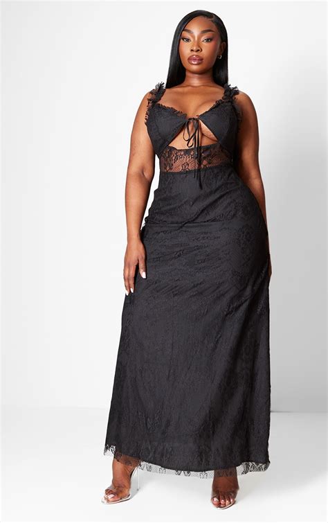 Plus Black Lace Tie Front Bust Detail Maxi Dress Plus Size Prettylittlething