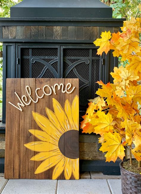 Handmade Sunflower Welcome Sign Pallet Art Harvest Decor Home Decor