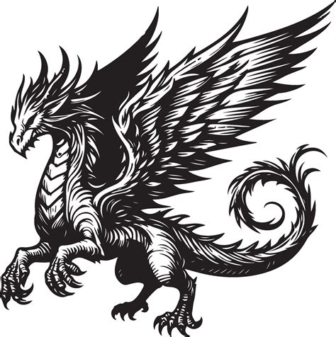 Dragon black and white silhouette illustration 46330847 Vector Art at ...