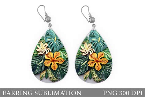 D Tropical Flowers Earring Sublimation Graphic By Shishkovaiv