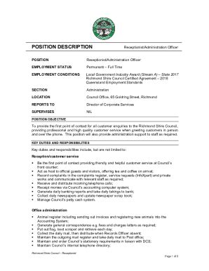 Fillable Online Receptionist Administration Officer Fax Email Print