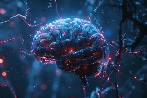 Premium Photo The Human Brain And Nerves Shine Blue Brain With Red