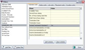 Termination Filter Limitations Volunteer Software