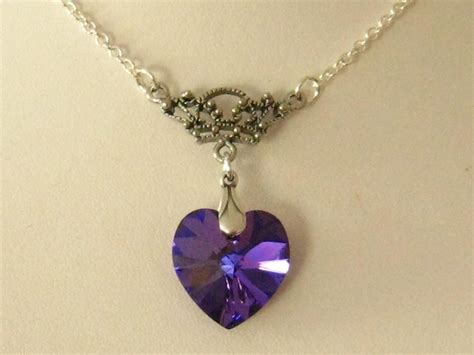 Purple Heart Necklace Crystal Bridesmaids Jewelry Romantic Etsy