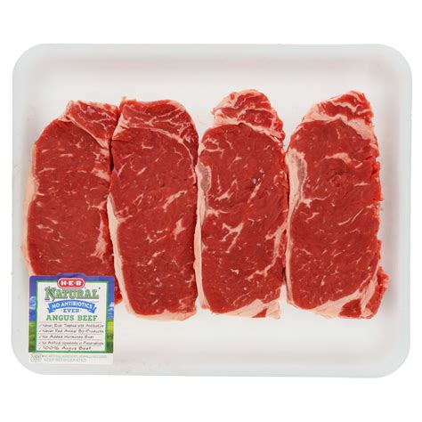 H E B Natural Beef New York Strip Steak Boneless Value Pack USDA