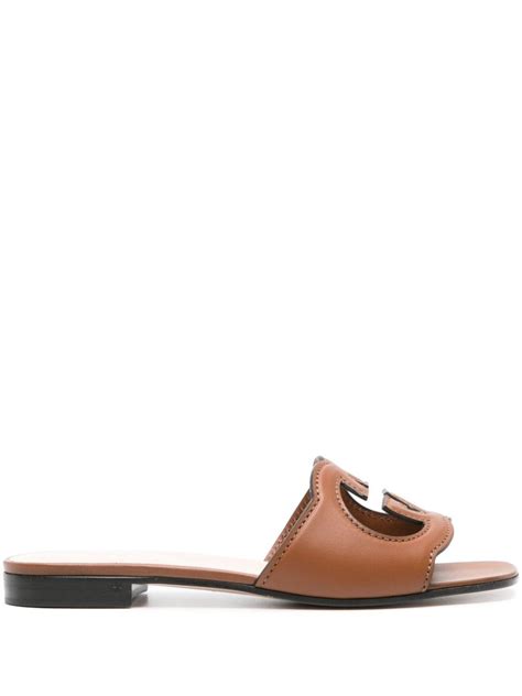 Gucci Interlocking G Leather Sandals Brown FARFETCH