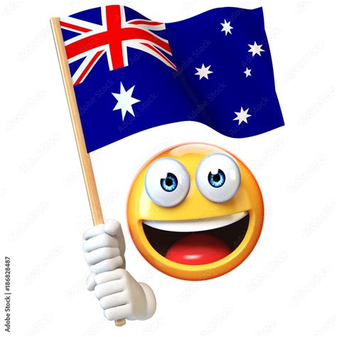 Emoji holding Australian flag, emoticon waving national flag of ...